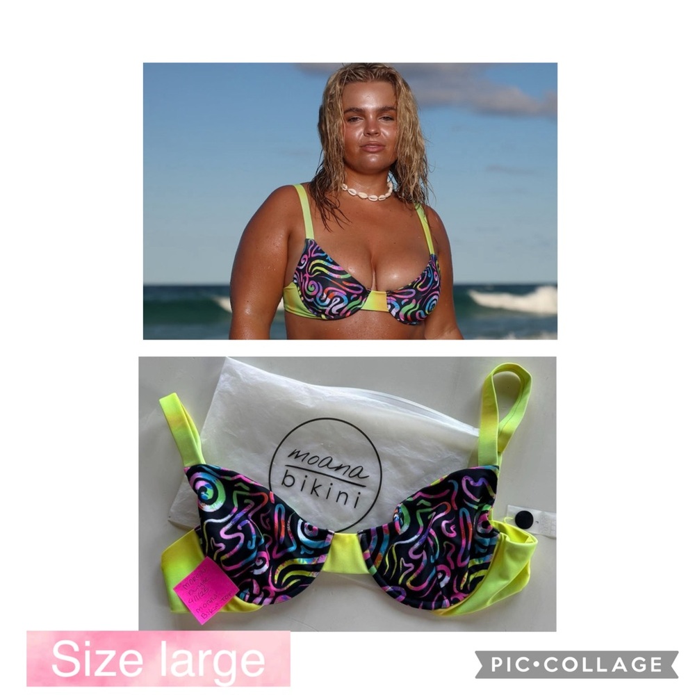 NWT Moana Bikini Your Loss Neon Abstract Top